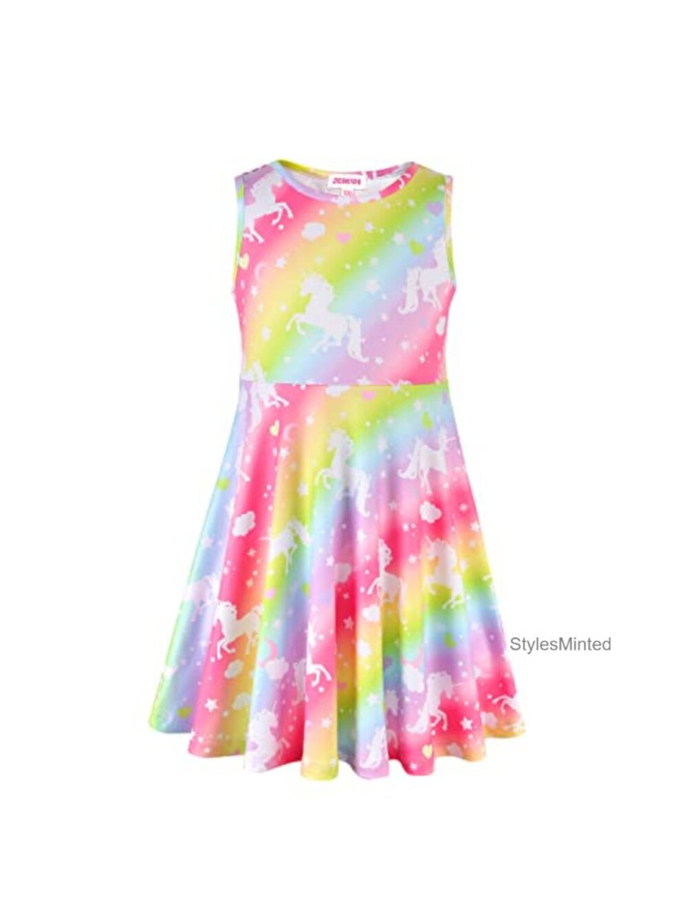 Girls Sleeveless Twirl Sundress 100% Polyester Casual Print Unicorn Dress